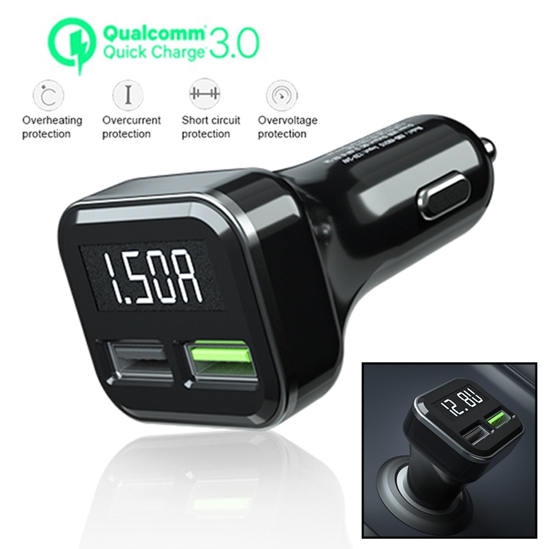 QC3.0 3.1A Dual USB Car Charger 2 Port LCD Display 12-24V Cigarette Lighter Socket Display appearance charging head