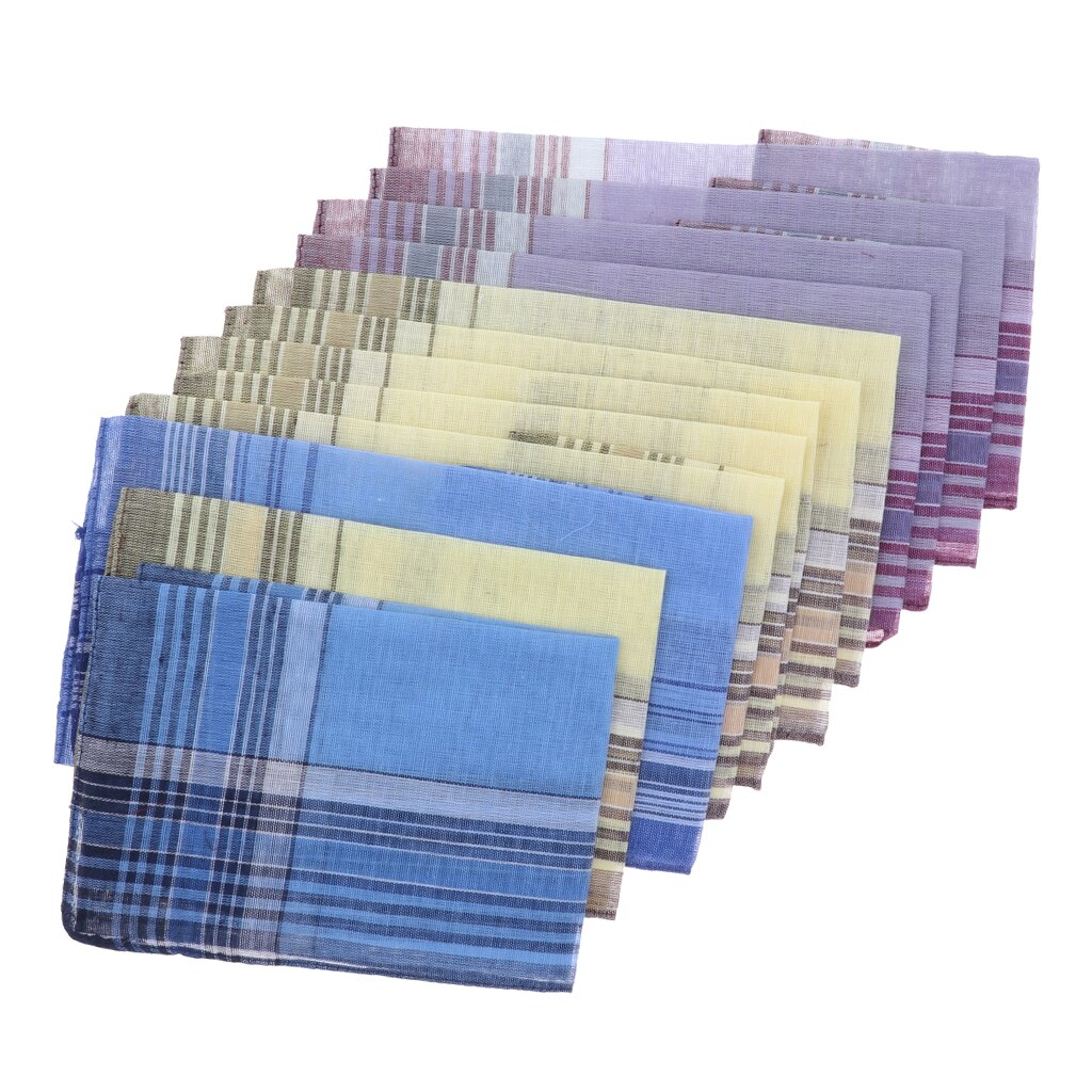 Set  of 12 st herr rutmönster #39 gentleman klassisk ficka fyrkantig näsduk