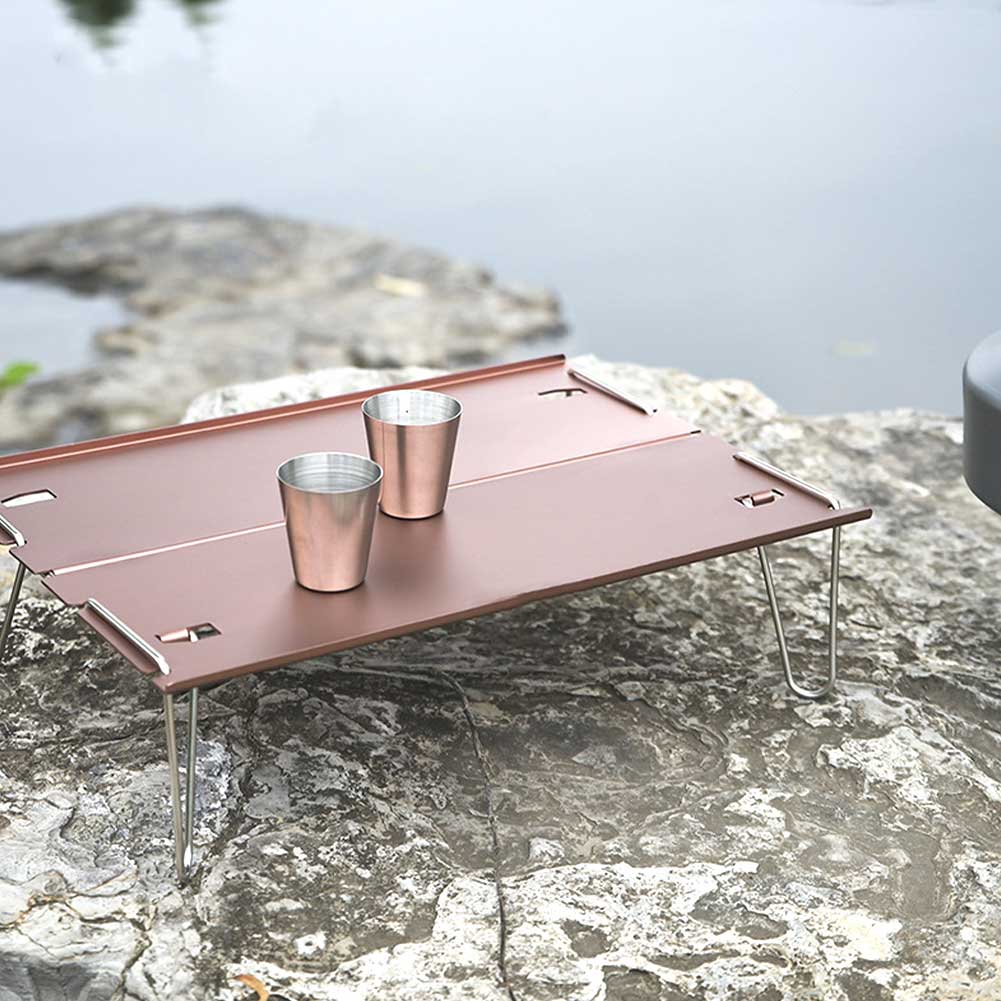 Wandern Kochen Klapptisch draussen Camping Tragbare Mini Wasserdichte Festival Multifunktions Strand Picknick Startseite Aluminium Legierung: Champagner