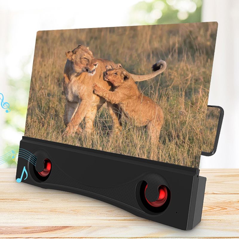 MOLA 12 inch Mobile Phone 3D Screen Video Magnifier Folding Curved -HD Movie Amplifying Projector Stand Bracket with Speaker