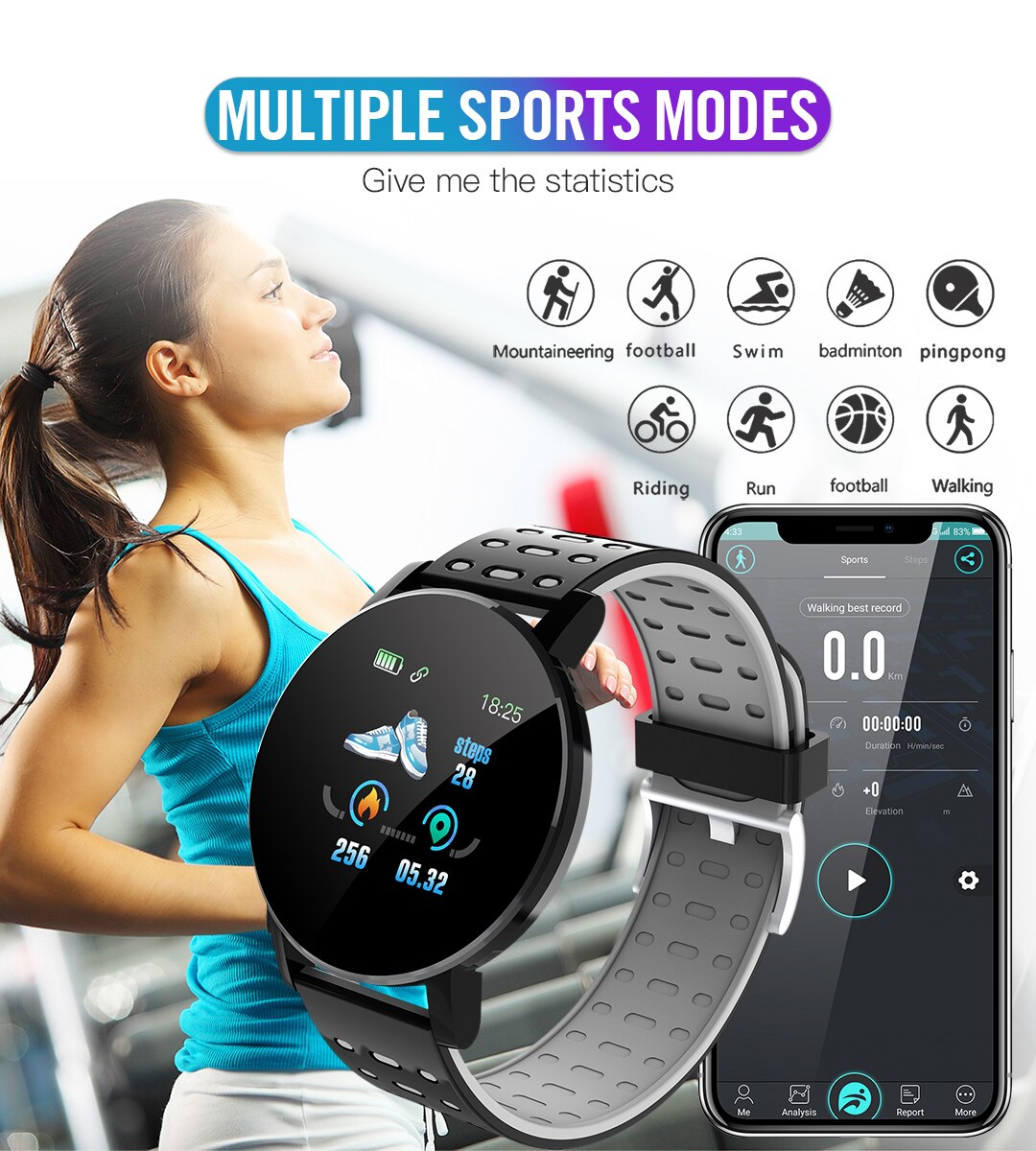 119Plus Smart Polsband Hartslag Bloeddruk Horloge IP65 Leven Waterdichte Polsband Fitness Tracker Horloge