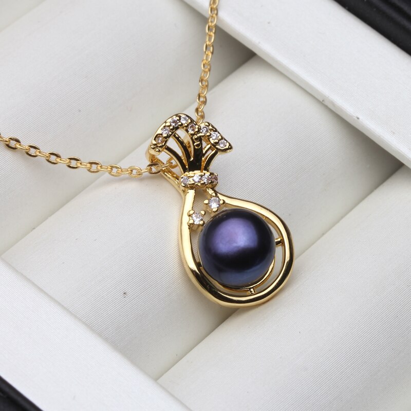 2020 nova moda 925 prata esterlina jóias para escritório feminino natural de água doce pérola colar pingentes: black pearl pendant