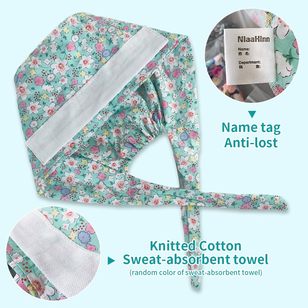 Cartoon print adjustable breathable scrubs hats pet shop cute work cap beauty salon nursing cap hospital working surgical caps