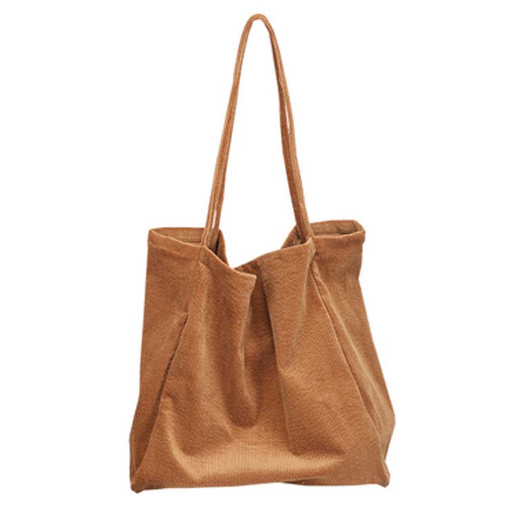 Frauen Cord Leinwand Tote Handtasche Weibliche Tuch Große Kapazität Tote Junge Damen Casual Einkaufstasche Mädchen Mehrweg Tasche E3: Brown