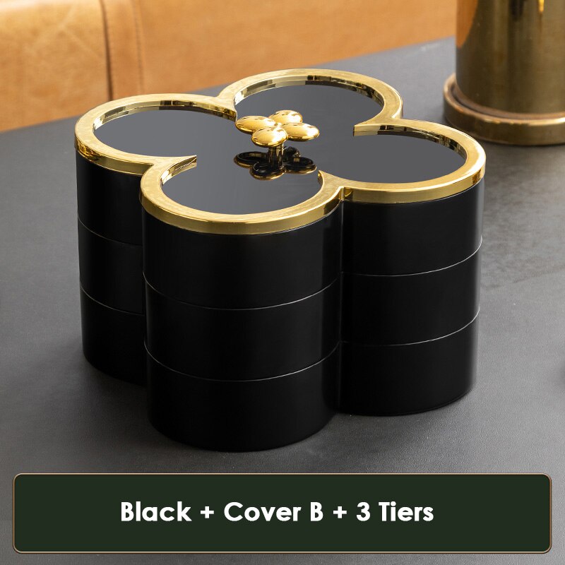 Bloem Vorm Snack Dienblad Decoratieve Plastic Verdeeld Snack Borden Kommen Voor Familie Party Candy Noten Opbergdoos Met Deksel: Black B 3 tiers