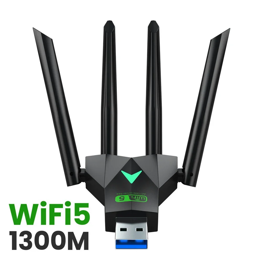 Dual Band USB wifi 1200Mbps Adapter 2.4GHz 5GHz WiFi with 4 Antenna PC Mini Computer Network Card Receiver: black