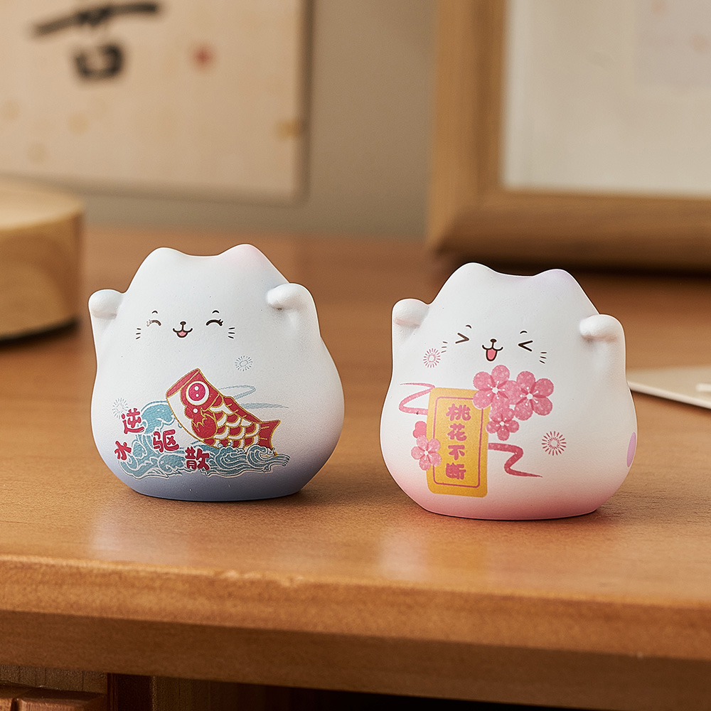 Maneki Neko-decoración del hogar, adornos de gato de la suerte, artesanías de cerámica, estatuas de animales de la fortuna, decoración de habitación, accesorios de escritorio,