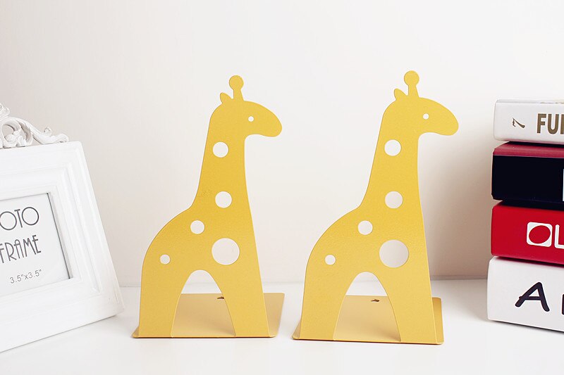 2 Pcs/Set Cute Giraffe and Elephant Book Stand Cartoon Metal Bookend Reading Book Holder Shelf: D