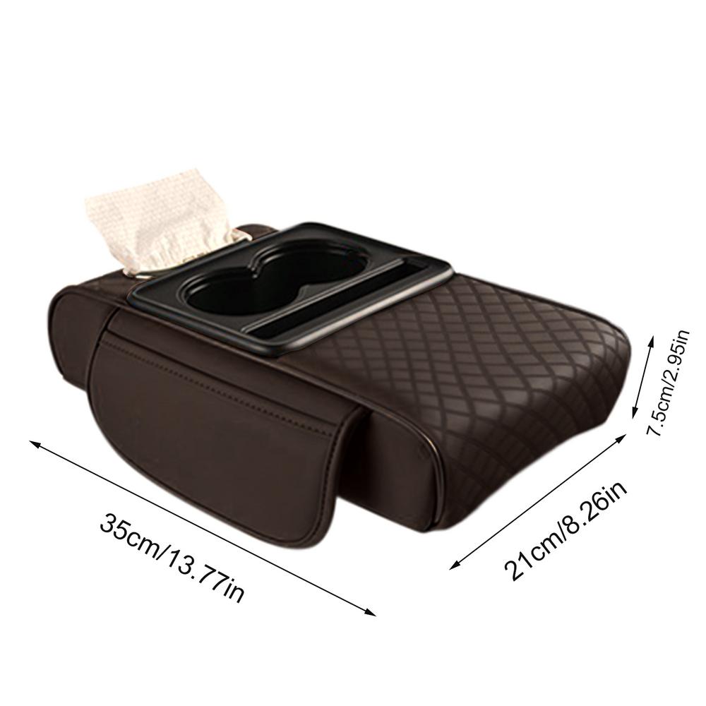 Auto Armsteun Doos Verhooging Kussen Met Bekerhouder Tissue Box Zijopbergvak Voor Auto Interieur Armsteun Cover Hoogte Pad: Bruin