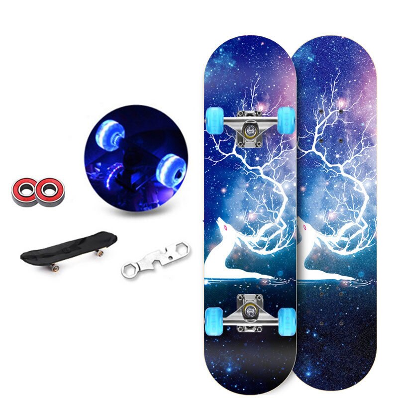 Skateboard 80x20x10cm Double Kicktail Cruiser Rocker Board 6 Layer Maple Flashing Wheels Teenager Sidewalk Skating Board: 4