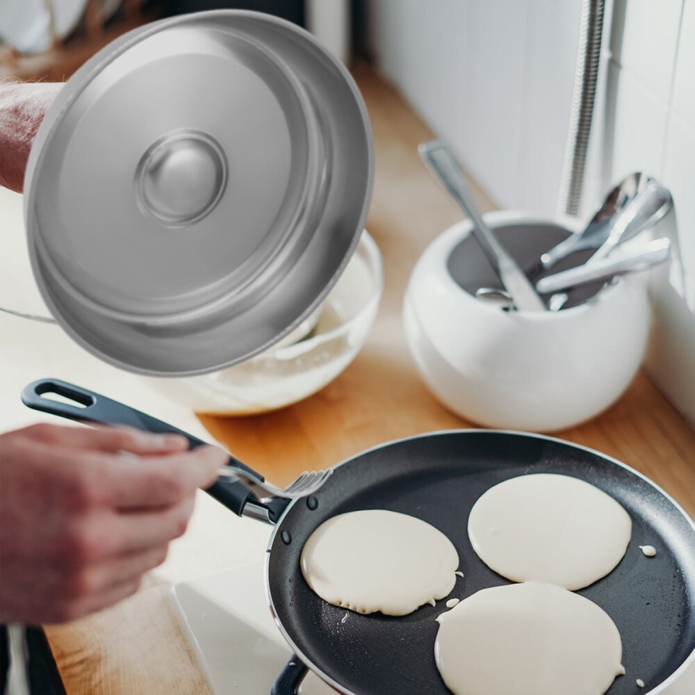 1Pc Stainless Lid Round Lid Universal Lid Pot and Pan Cover with Handle for Flat (Silver 24 CM)