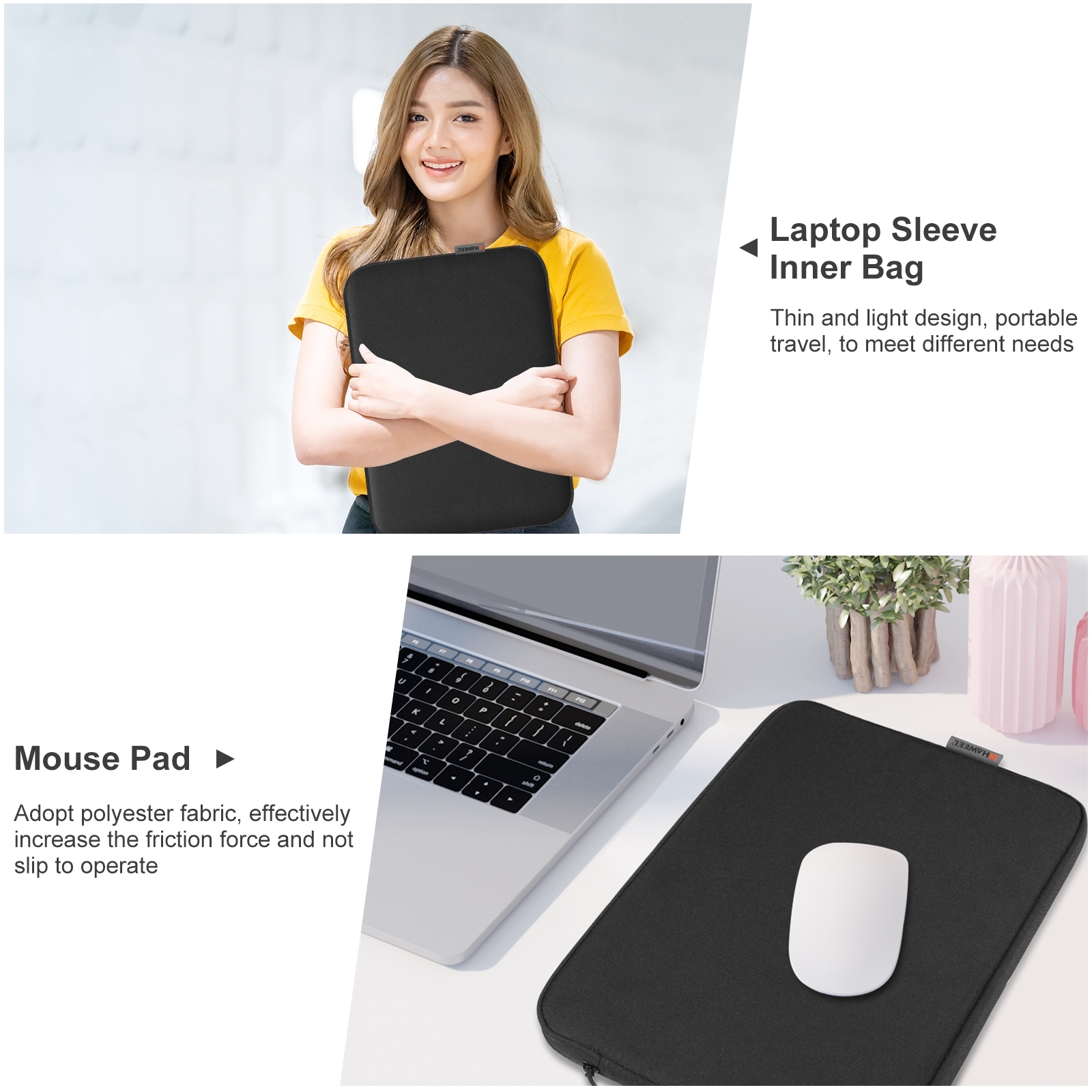 HAWEEL 16 15 13-calowy pokrowiec na laptopa Teczka na zamek błyskawiczny Torba na laptopa 15-16,7 14-15 12,5-13,5 cala