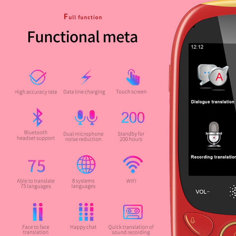 75 Multi Talen K1 Smart Vertaler Draagbare Offline Two Way Voice Vertaler Instant Real Tijd Engels Spaans Russisch