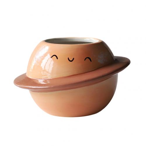 Planet keramisk pot til succulentmini planetform keramisk saftig bonsai blomsterpotte desktop altan gård indretning hjem: Orange