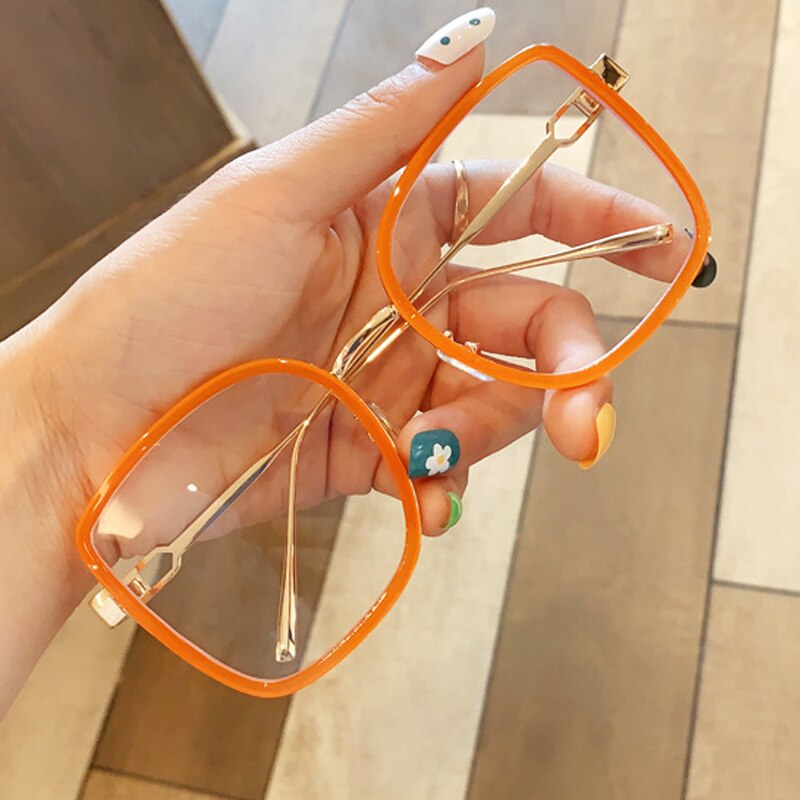 Overdimensionerede legeringer firkantede klare glas til kvinder vintage grøn orange store briller kvindelige gennemsigtige nuancer sort grå: Orange klar