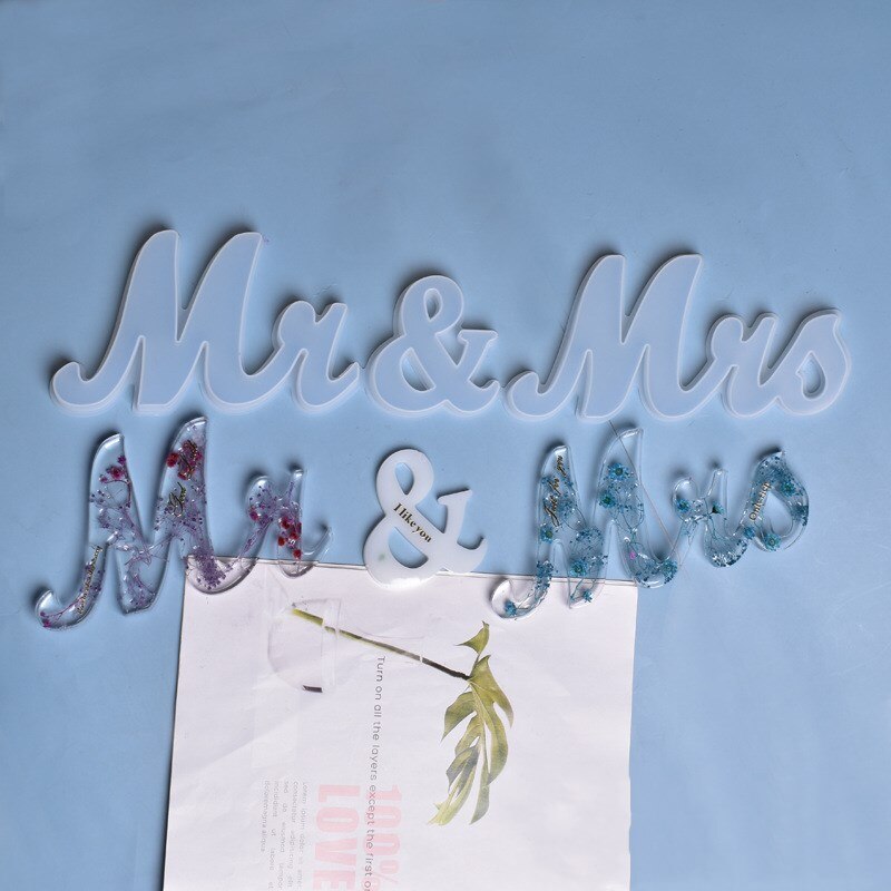 Molde grande de silicona con letras del alfabeto inglés, moldes de fundición para colgar en la puerta, bandejas para decoración del hogar, alfabeto MR &amp; MRS para Rezin