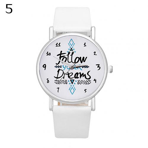 Meisjes casual volg je droom citaat print imitatie leren band quartz polshorloge: Wit