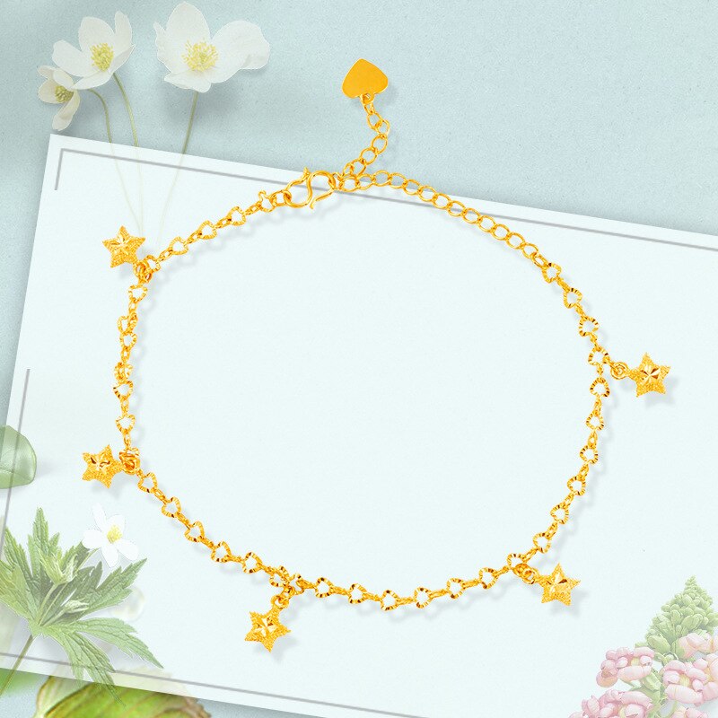 Qeenkiss AK504 Fijne Sieraden Mode Vrouw Bruid Verjaardag Huwelijkscadeau Vintage Hart Ster Pinda 24KT Gold Strand Enkelbandje