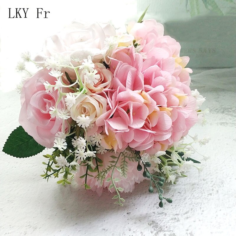 LKY Fr bukiety ślubne bukiety ślubne druhny różowy bukiet ślubny białe róże kwiaty sztuczny jedwab akcesoria ślubne