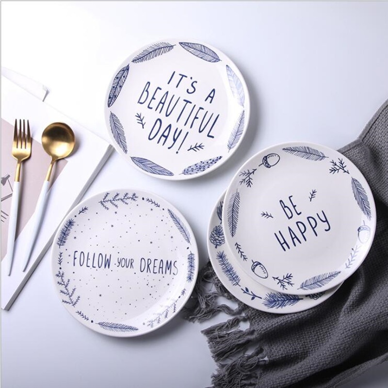 8 Inch Euro Ceramic Plate Porcelain Beef Dishes Dessert Dish Fruit Plate Cake Tray Food Dinnerware 1pc