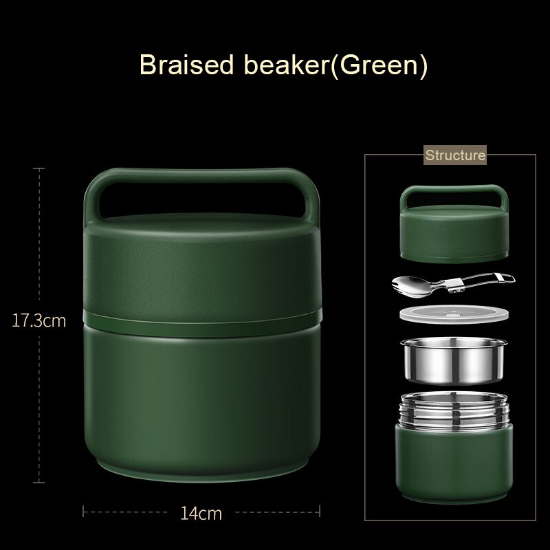 1300Ml Rvs Lunchbox Soep Pap Cup Met Lepel Draagbare Koud En Warm Isolatie Container Kantoor Gaan voedsel Jar: Green