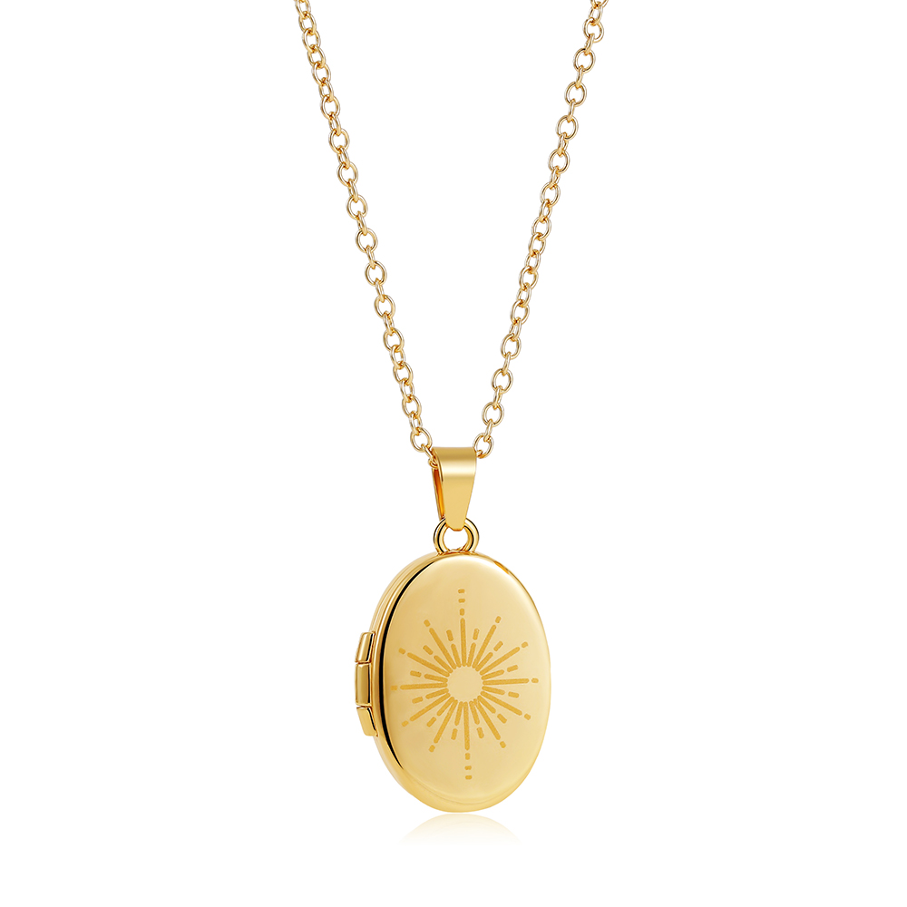 Personalidad Vintage Color dorado Luna mal de ojo marco de fotos medallón abrazadera colgante collar de flores que se puede abrir joyería de acero inoxidable: Rojo-marrón