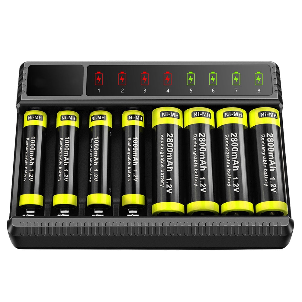 8 Slot Smart Battery Charger Led Display Voor Aa/Aaa Nimh Oplaadbare Batterijen