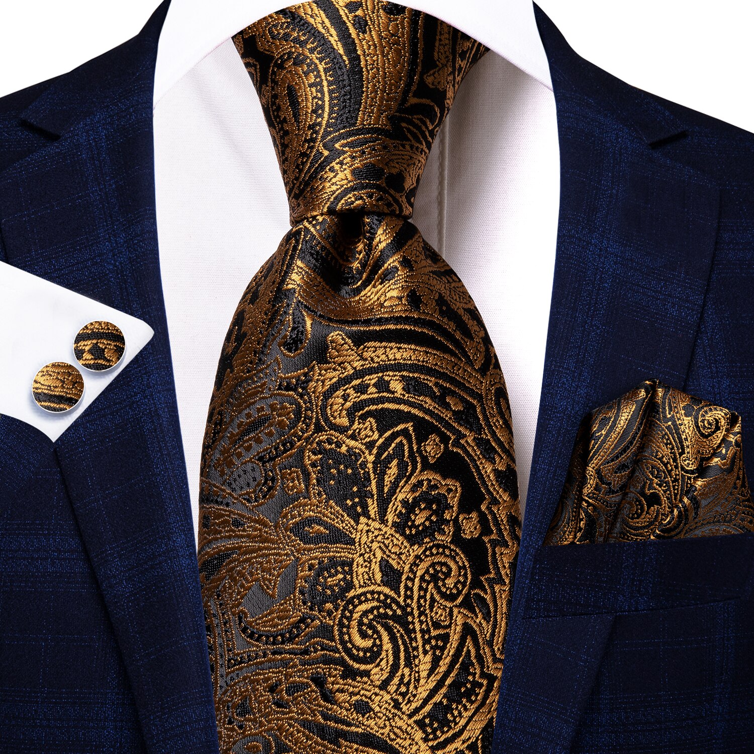 Hi-Tie Gold Black Floral Paisley Silk Wedding Tie – Grandado Hi-Tie Gold Black Floral Paisley Silk Wedding Tie – Grandado