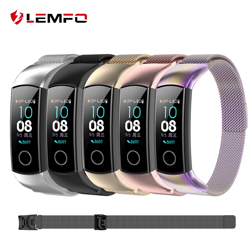 LEMFO Smart accessoires pour Huawei Honor Band 5 sangle remplaçable bande 4 Bracelet magnétique milanais acier inoxydable Anti-perte