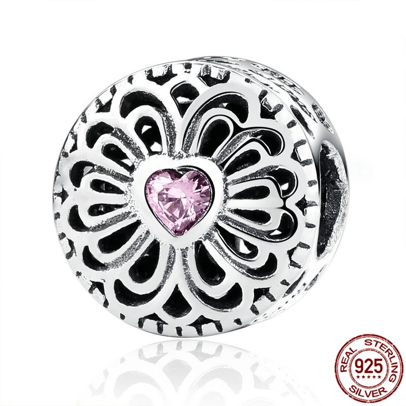 925 Sterling Silver Pink Stripe Heart Fit Original 3mm Bracelet& Bangle Making DIY Jewelry For Women