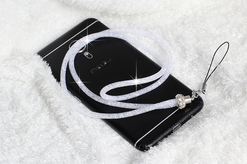 Honing Universal Crystal Bling Riem Lange Luxe Nek Lanyard Mobiele Telefoon Mobiele Telefoon Riem Hang Chain Key Id Pass Card: white