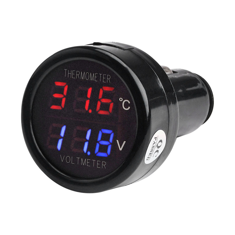12 V 24 V 36 V Digital Auto Voltmeter Thermometer Zigarettenanzünder Stil 2 in 1 DC 8 V-36 V Batterie Monitor Spannung Temperatur Meter: Grün