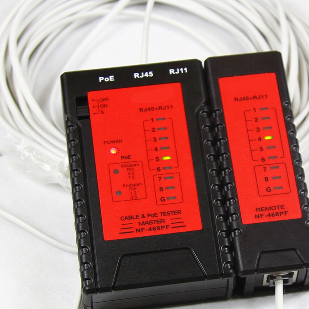NF-468PF Network Cable Testerfor Ethernet LAN Cable PoE Switch Tester RJ45 RJ11 Landline Phone Wire Testing Tool
