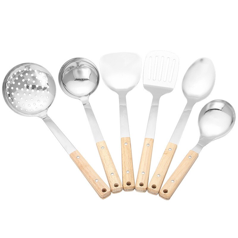 Stainless steel kitchenware set solid wood handle spatula frying shovel spoon kitchen tool cooking cookware sets