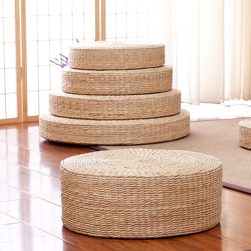 6mm Thick Japanese Futon Yoga Mat Round Straw Tatami Mat Worship Cushion 40cm