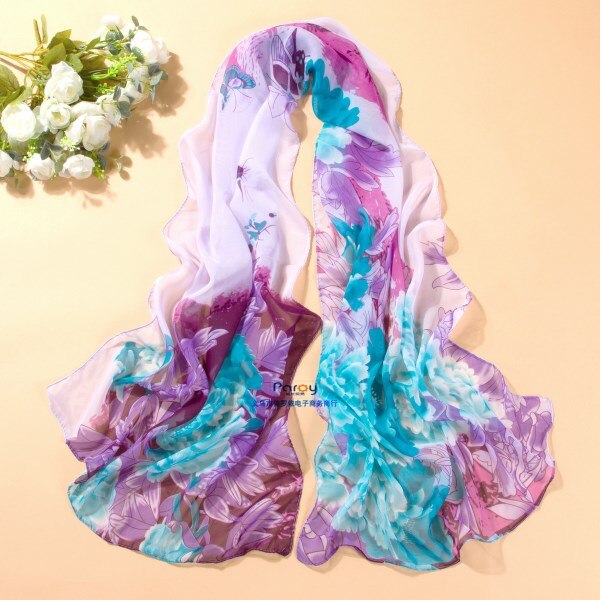 Forår og efterår chiffon kvinder tørklæde print geometrisk mønster lang blød silke sjal: A3