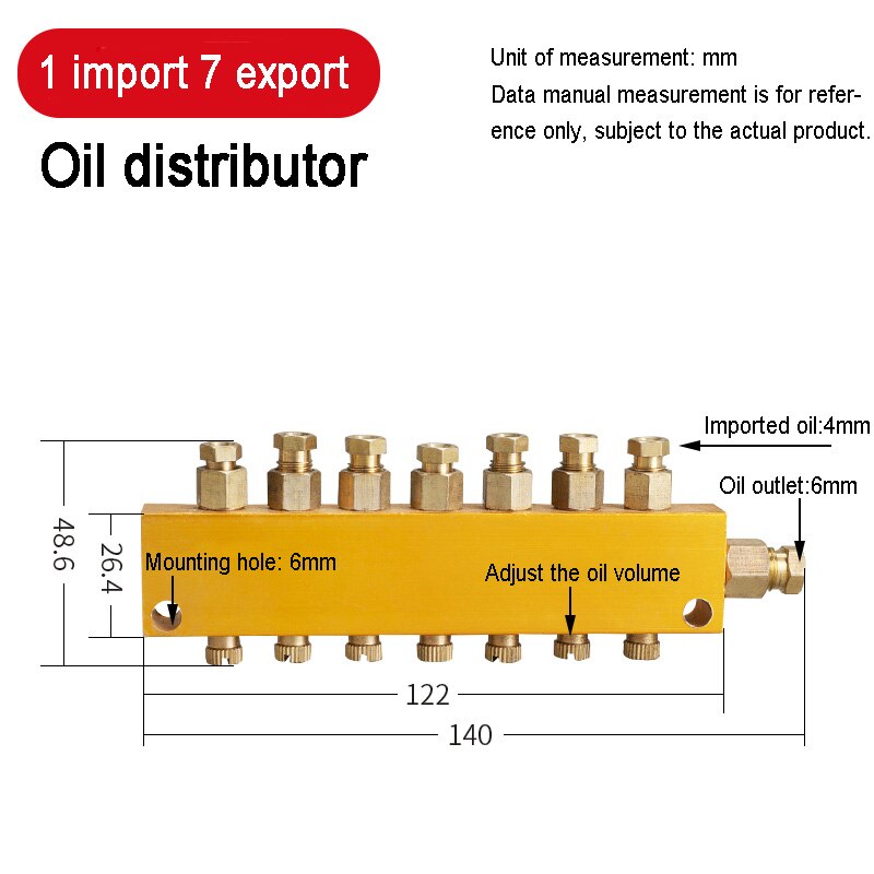 Pneumatic adjustable oil distributor Adjustable oil drain distributo rLubrication system distribution valve 6mm In 4mm Out: 1-7