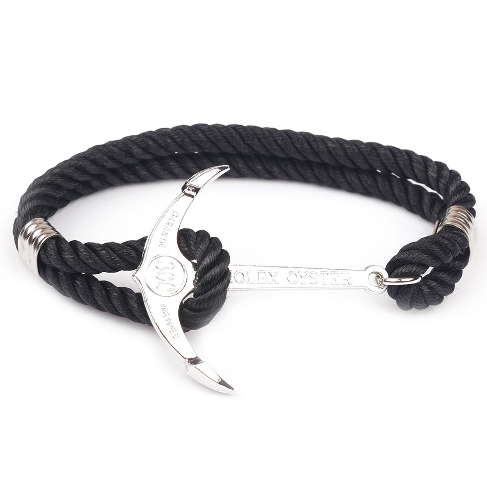 marine Style Bracelets de survie multicouche corde argent couleur ancre Bracelet pour femmes à la main hommes bijoux SL159