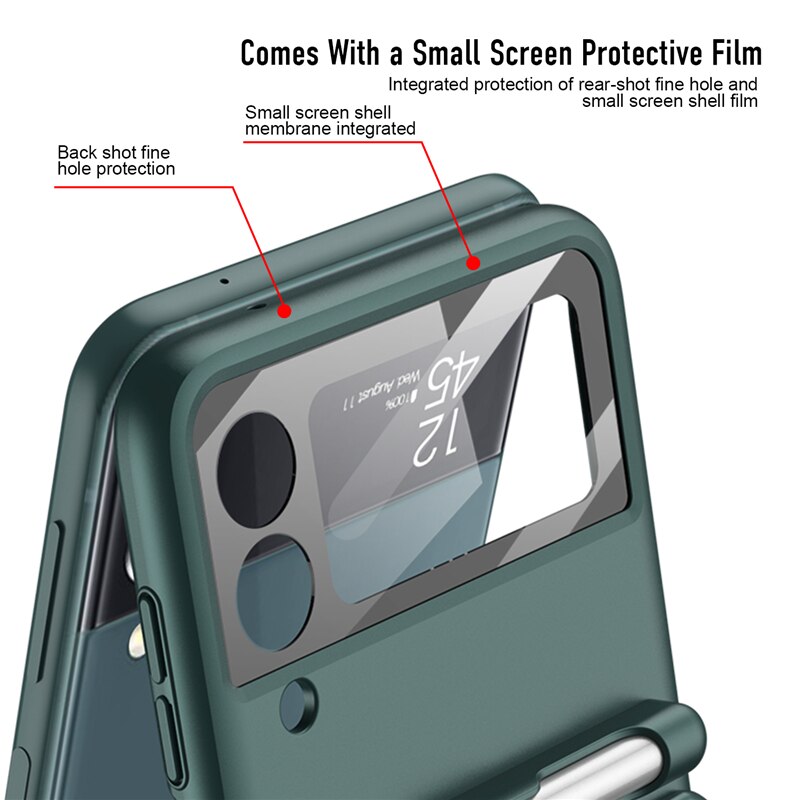 Custodia per Samsung Galaxy Z Flip 3 5G Cover per anello per dito con penna stilo custodia rigida per Slot per penna in plastica dura opaca