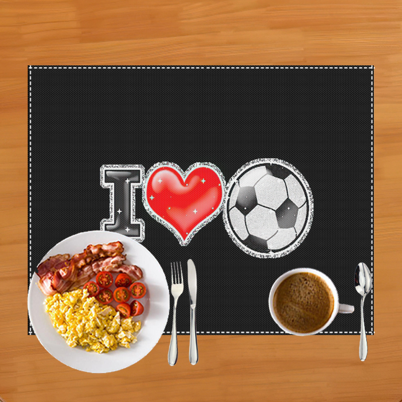 Mantel Individual con estampado de campo de fútbol, alfombrilla de lino para mesa de comedor, almohadillas para tazas de café, accesorios de cocina: Beige