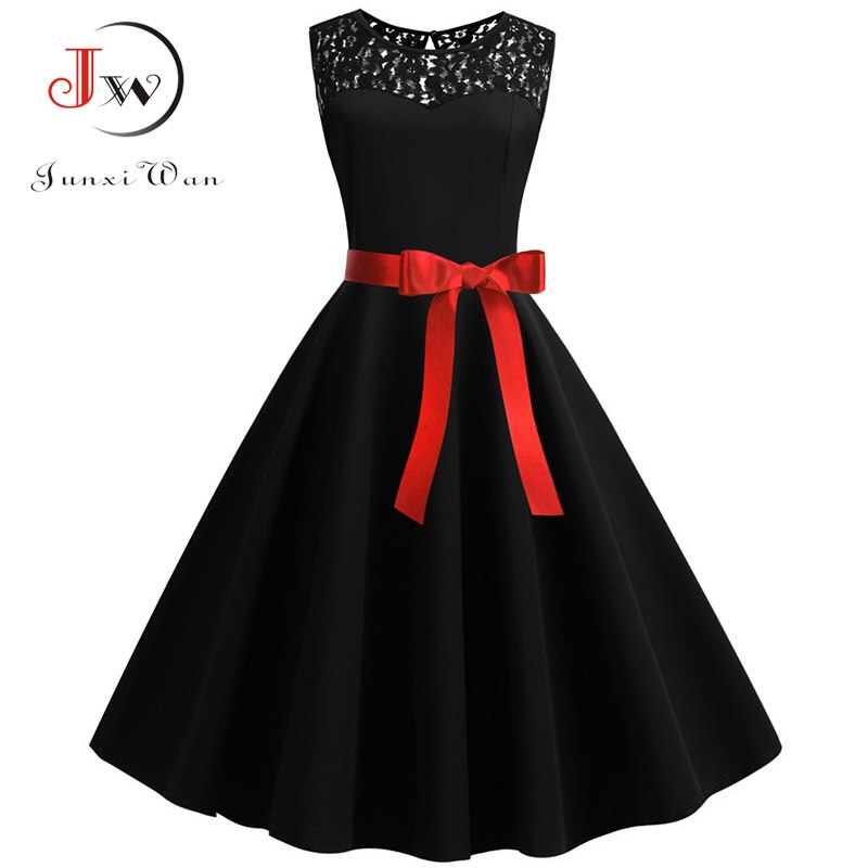 Party Dress Women Summer Lace Vintage Vestidos 50s 60s Rockabilly Swing Dress Casual Midi Dresses: S / Gold