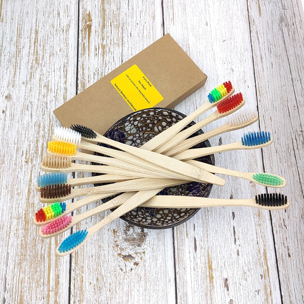 12Pcs Bamboo toothbrush Eco Friendly Product bamboo Solid handle soft fibre tooth brush adults Oral Care Biodegradable