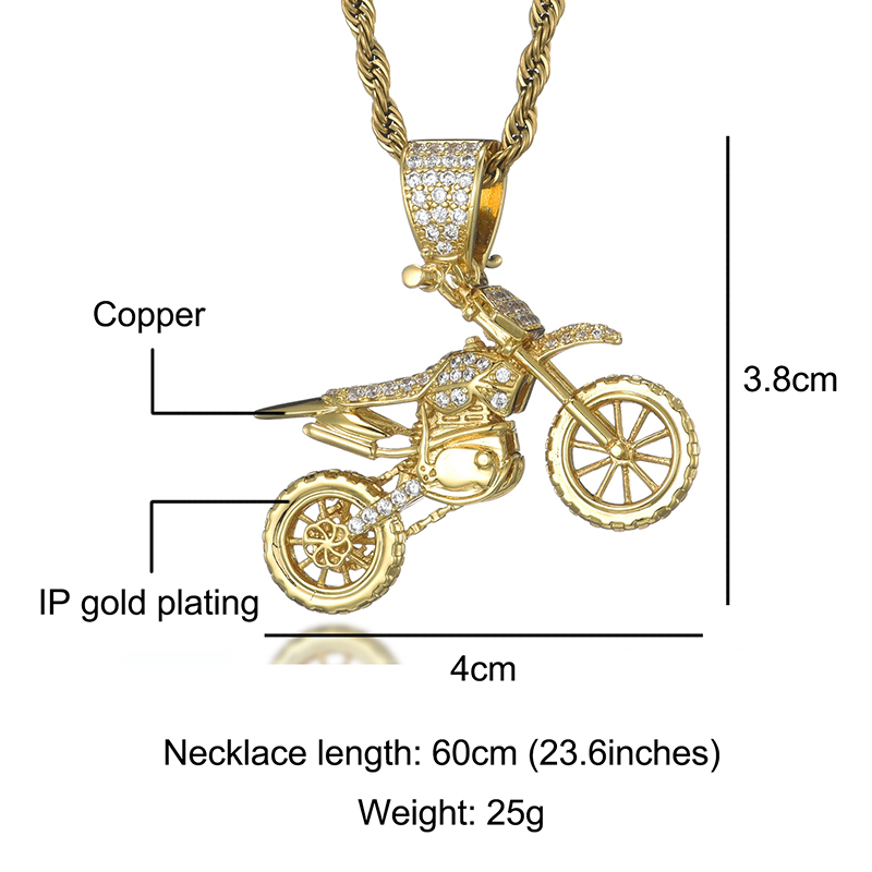 Collier pendentif moto plaqué or pour homme, Zircon cubique glacé AAA, colliers de la présidence en cuivre pavé, bijoux de charme, hip pop: 45cm / green / Couleur or jaune pâle