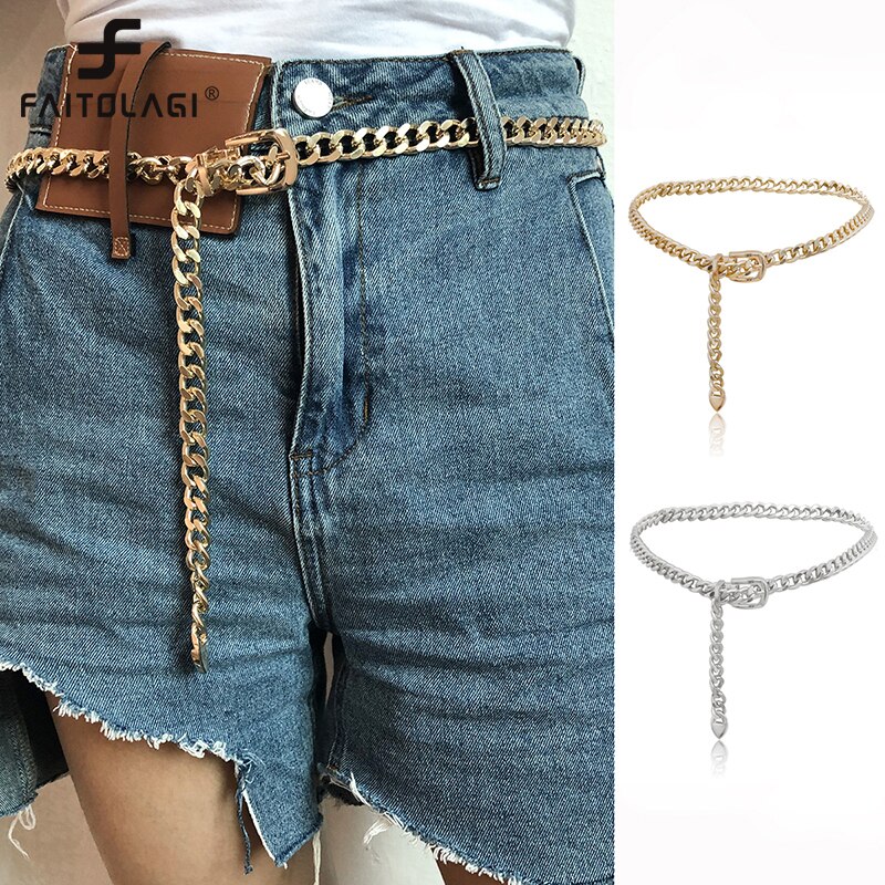 Punk Gouden Ketting Riem Voor Vrouwen Pin Gesp Taille Ketting Riem Voor Jeans