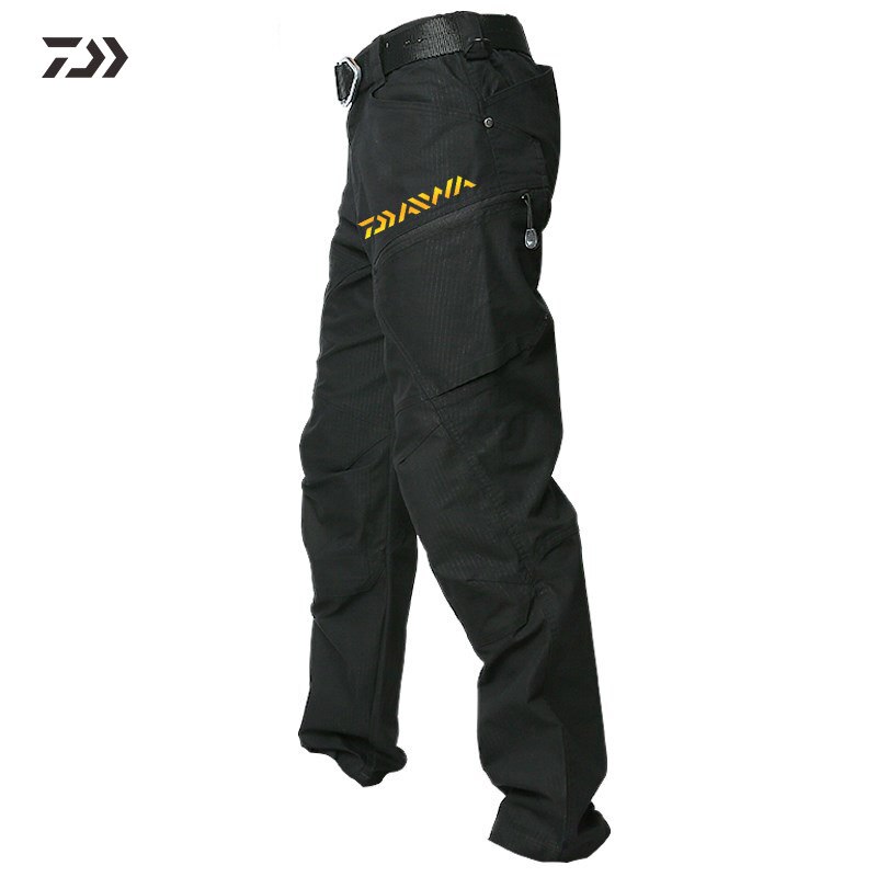 Daiwa Angeln Kleidung Atmungsaktive Baumwolle Elastische Reißverschluss Tasche Frühling Sommer Angeln Hosen Daiwa draussen Camping Wandern Sport: Schwarz / 2XL