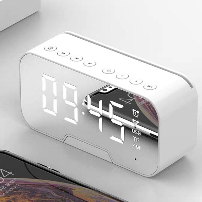 Led Spiegel Scherm Wekker Horloge Tafel Digitale Klok Despertador Draadloze Bluetooth 5.0 Speaker Fm Hand-Gratis Call Tafel decor: WHITE