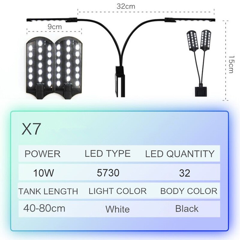 Super Slim Led Aquarium Licht Verlichting Planten Groeien Licht 5W/10W/15W Aquatic Plant Verlichting waterdicht Clip-On Lamp Voor Fish Tank: X7B White Light