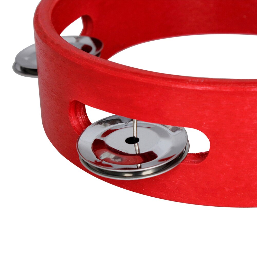 Mini Red Handheld madera pandereta mano campana Musical juguete de una sola fila Metal Jingles rojo para juegos de para niños