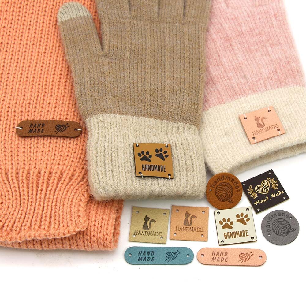20 st fyrkantiga kattläderetiketter handgjorda etiketter för mössor stickade handgjorda kläder etikett dekorväska scarf plagg tillbehör
