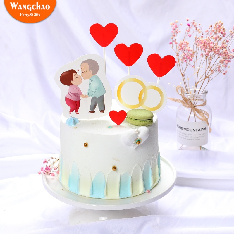 Romantic Love Heart Valentine's Day Cake Topper Lovers Theme Wedding & Engagement Anniversary Cake Decoration Party Supplies